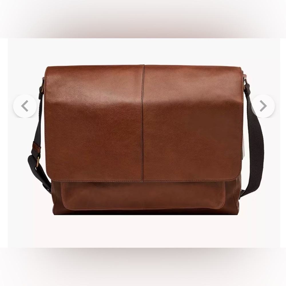 Fossil Kayden Messenger Bag Dark Brown Leather With Adjustable Black Strap